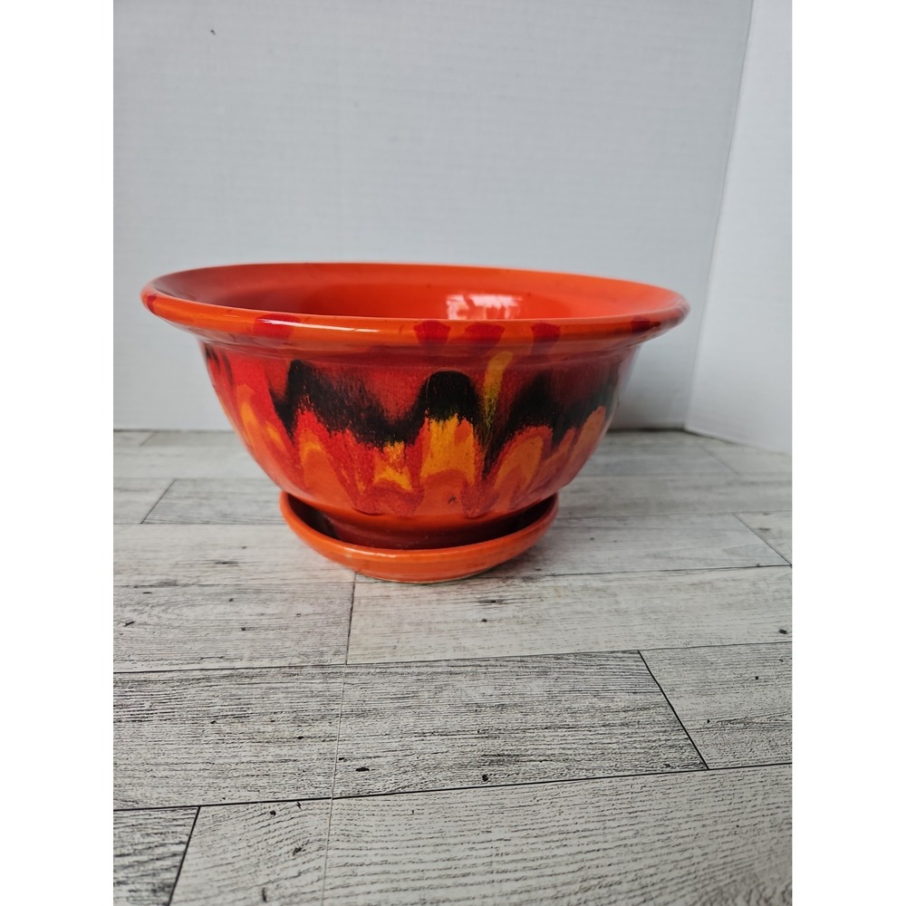 MCM California Original Pottery Red Black And Orange Lava Drip Planter USA